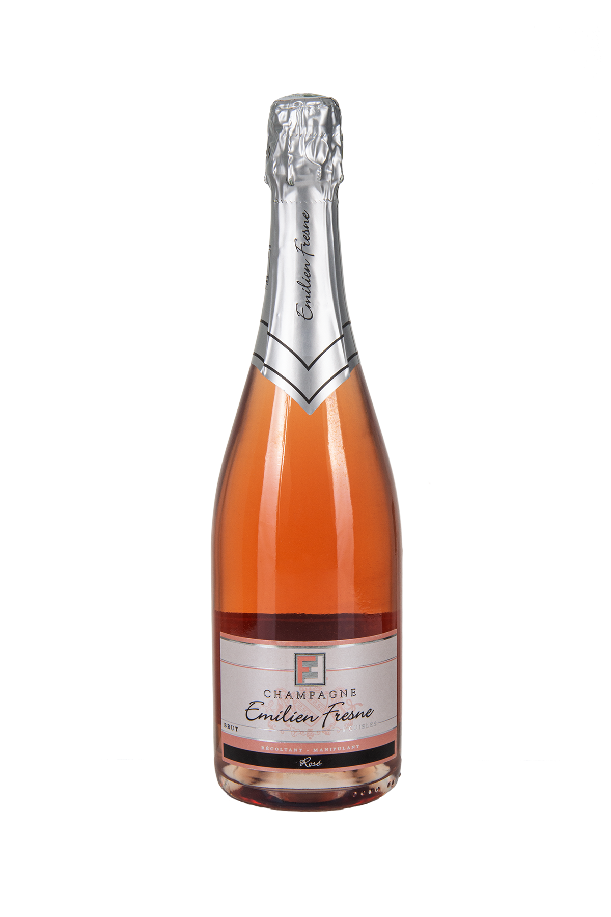 Das Bild zeigt die Flasche Champagne AOC Brut Emilien Fresne Rosé d´Assemblage