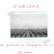 Das Bild zeigt ein altes Foto von einem Weinberg, um die Geschichte des Champagners zu verdeutlichen.